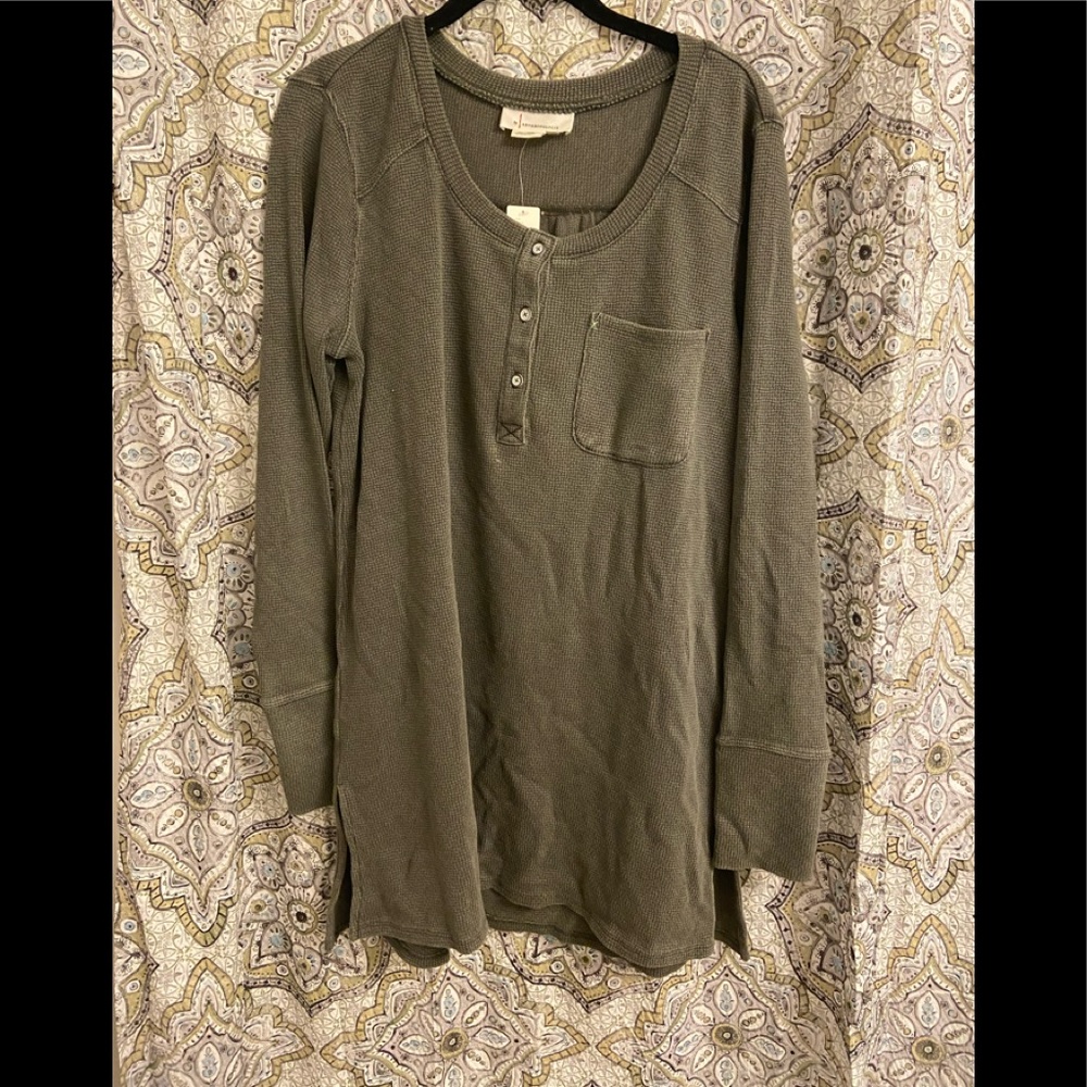 Anthropologie Olive Green Thermal Henley Pajama Top